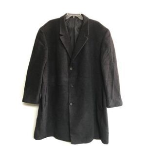 Calvin Klein black grey Wool Cashmere 3 Button Lined Overcoat 25x42 Pockets